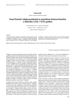 Faust Vrančić I Dioba Predmetā Iz Ostavštine Antuna Vrančića U Šibeniku 1576