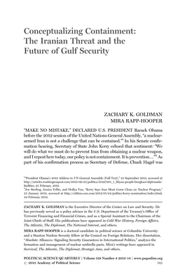 Conceptualizing Containment: the Iranian Threat and the Future of Gulf Security