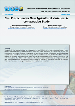 Civil Protection for New Agricultural Varieties: a Comparative Study