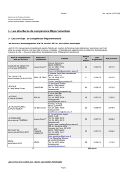 I – Les Structures De Compétence Départementale