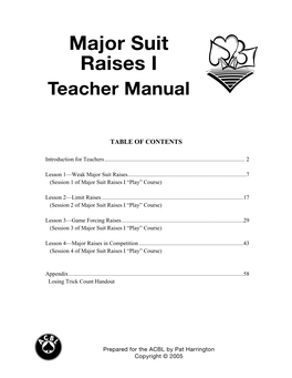 Major Suit Raises I Teacher Manual