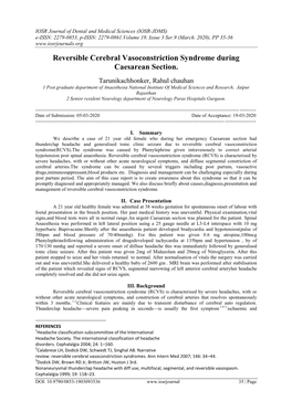 Reversible Cerebral Vasoconstriction Syndrome During Caesarean Section