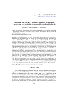 Benchmarking the GHG Emissions Intensities of Crop and Livestock –Derived Agricultural Commodities Produced in Latvia