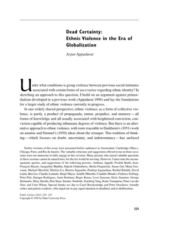 Dead Certainty: Ethnic Violence in the Era of Globalization