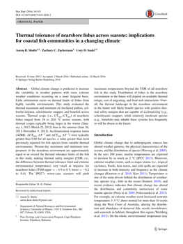 Thermal Tolerance of Nearshore Fishes Across Seasons: Implications for Coastal Fish Communities in a Changing Climate