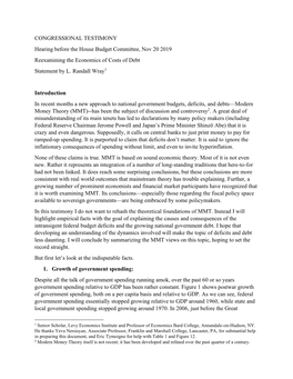 CONGRESSIONAL TESTIMONY Hearing Before the House Budget Committee, Nov 20 2019 Reexamining the Economics of Costs of Debt Statement by L