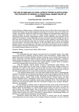 The Use of Nsm and Cultural Scripts Theory in Explicating the Category of Marapu: a Traditional Animist Belief of Sumbanese