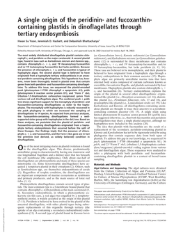 A Single Origin of the Peridinin- and Fucoxanthin- Containing Plastids in Dinoflagellates Through Tertiary Endosymbiosis