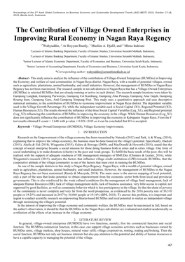 The Contribution of Village Owned Enterprises in Improving Rural Economy in Nagan Raya Regency 1*Wahyuddin, 2 Ar Royyan Ramly, 3 Muslim A