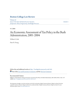 An Economic Assessment of Tax Policy in the Bush Administration, 2001-2004 William G