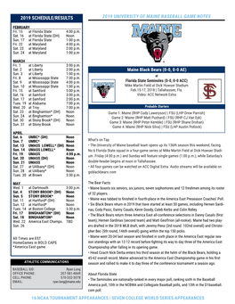 2019 Schedule/Results 2019 University of Maine Baseball Game Notes