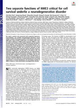 Two Separate Functions of NME3 Critical for Cell Survival Underlie a Neurodegenerative Disorder