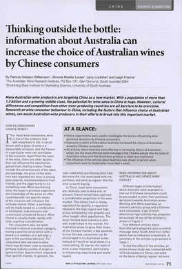 Information About Australia Can Increase the Choice of Australian Wines by Chinese Consumers