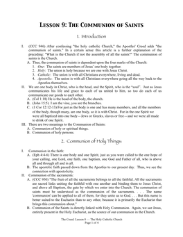 Lesson 9-Communion of Saints