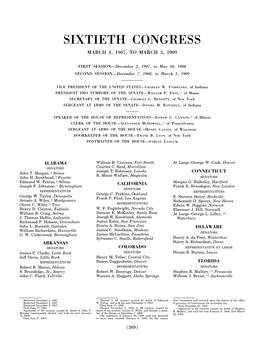 Sixtieth Congress March 4, 1907, to March 3, 1909