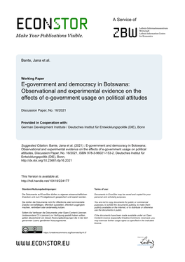 E-Government and Democracy in Botswana: Observational and Experimental Evidence on the Effects of E-Government Usage on Political Attitudes