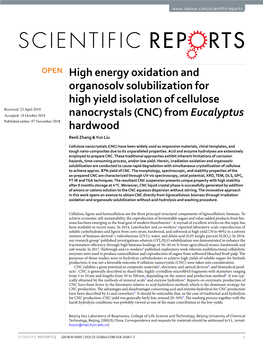 CNC) from Eucalyptus Published: Xx Xx Xxxx Hardwood Renli Zhang & Yun Liu