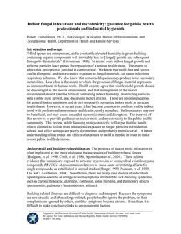 Indoor Fungal Infestations and Mycotoxicity: Guidance for Public Health Professionals and Industrial Hygienists