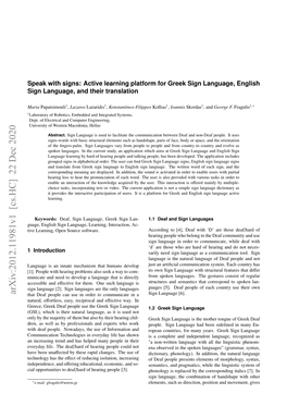 Arxiv:2012.11981V1 [Cs.HC] 22 Dec 2020 That Deaf People Can Use in Order to Communicate in a Sign Language [6]