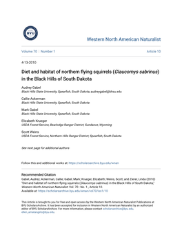 Diet and Habitat of Northern Flying Squirrels (Glaucomys Sabrinus) in the Black Hills of South Dakota