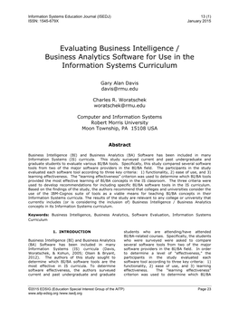 Evaluating Business Intelligence / Business Analytics Software for Use in the Information Systems Curriculum