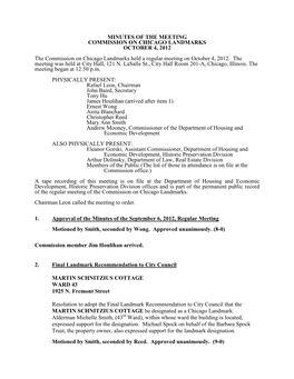 Minutes of the Meeting Commission on Chicago Landmarks October 4, 2012