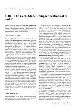 D-18 Theˇcech–Stone Compactifications of N and R