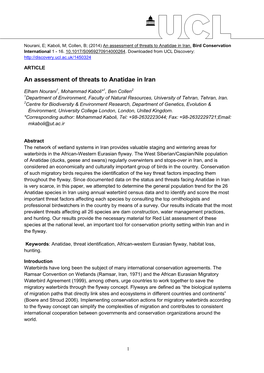 An Assessment of Threats to Anatidae in Iran