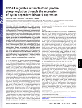 TDP-43 Regulates Retinoblastoma Protein Phosphorylation Through the Repression of Cyclin-Dependent Kinase 6 Expression