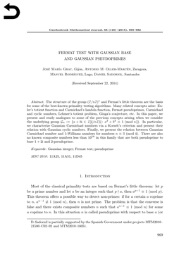 Fermat Test with Gaussian Base and Gaussian Pseudoprimes