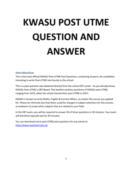 Kwasu Post Utme Question and Answer