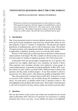 Arxiv:1912.07347V1 [Math.AG] 16 Dec 2019