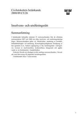 Bet. 2008/09:CU26 Insolvens- Och Utsökningsrätt