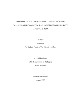 Effects of Distance from Invasive Lythrum Salicaria On