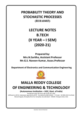 Probability Theory and Stochastic Processes (R18a0403)