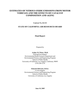 Estimates of Nitrous Oxide Emissions from Motor Vehicles and the Effects of Catalyst Composition and Aging