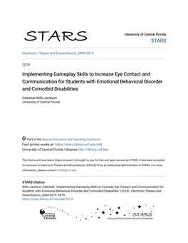 Implementing Gameplay Skills to Increase Eye Contact and Communication for Students with Emotional Behavioral Disorder and Comorbid Disabilities