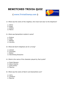 Bewitched Trivia Quiz