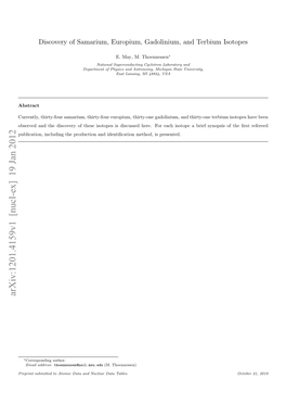 Discovery of Samarium, Europium, Gadolinium, and Terbium Isotopes