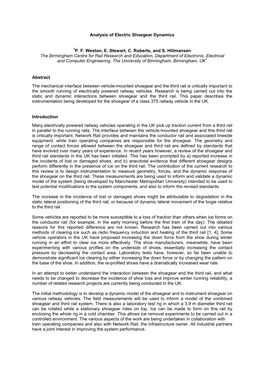 Analysis of Electric Shoegear Dynamics 1P. F. Weston, E. Stewart