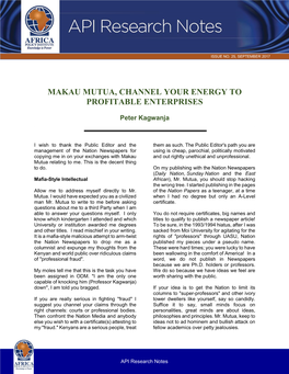 Makau Mutua, Channel Your Energy to Profitable Enterprises