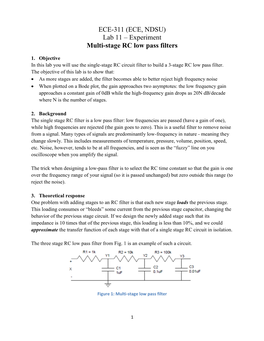 (ECE, NDSU) Lab 11 – Experiment Multi-Stage RC Low Pass Filters