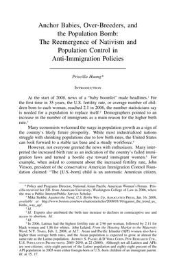 Anchor Babies, Over-Breeders, and the Population Bomb: the Reemergence of Nativism and Population Control in Anti-Immigration Policies