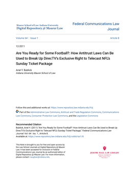 How Antitrust Laws Can Be Used to Break up Directv's Exclusive Right to Telecast NFL's Sunday Ticket Package