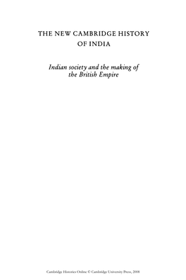 THE NEW CAMBRIDGE HISTORY of INDIA Indian Society and The