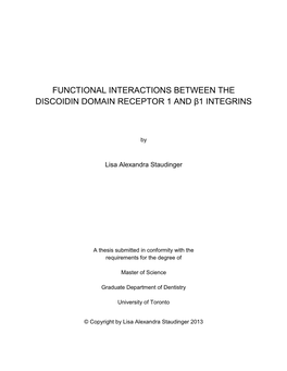 Functional Interactions Between the Discoidin Domain Receptor 1 and Β1 Integrins