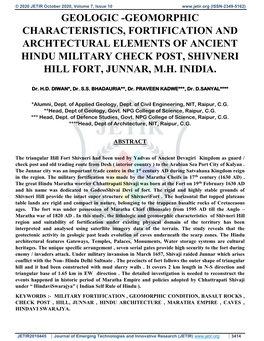 Geomorphic Characteristics, Fortification and Archtectural Elements of Ancient Hindu Military Check Post, Shivneri Hill Fort, Junnar, M.H