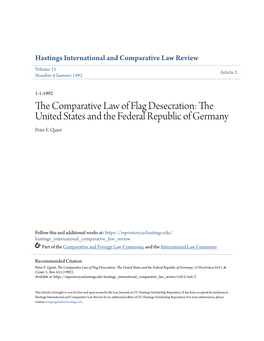 The Comparative Law of Flag Desecration: the United States and the Federal Republic of Germany, 15 Hastings Int'l & Comp