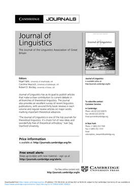 Journal of Linguistics the Journal of the Linguistics Association of Great Britain