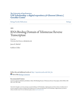 RNA Binding Domain of Telomerase Reverse Transcriptase Cary Lai University of San Francisco, Cklai2@Usfca.Edu